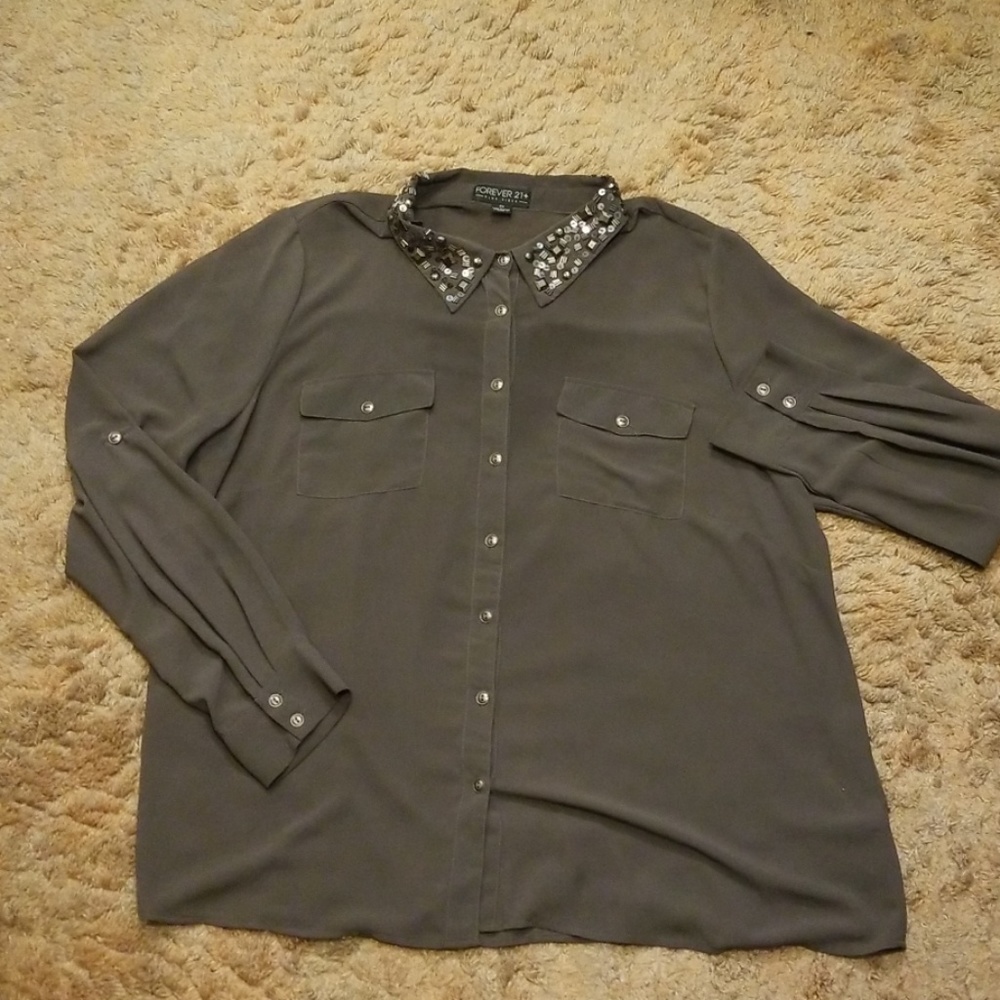F21+ button down with embellished collar